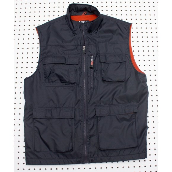 Roots Size Medium Dark Navy Blue Nylon Hunter Cargo Vest Fleece Lined Sweater - Picture 3 of 7